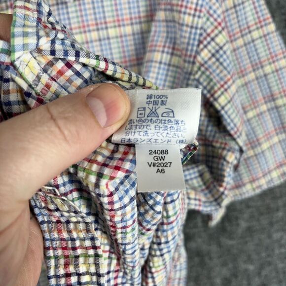 Lands End Shirt‎ Mens XL 17-17.5 Loose Cotton Seersucker Plaid Short Sleeve - Picture 5 of 8